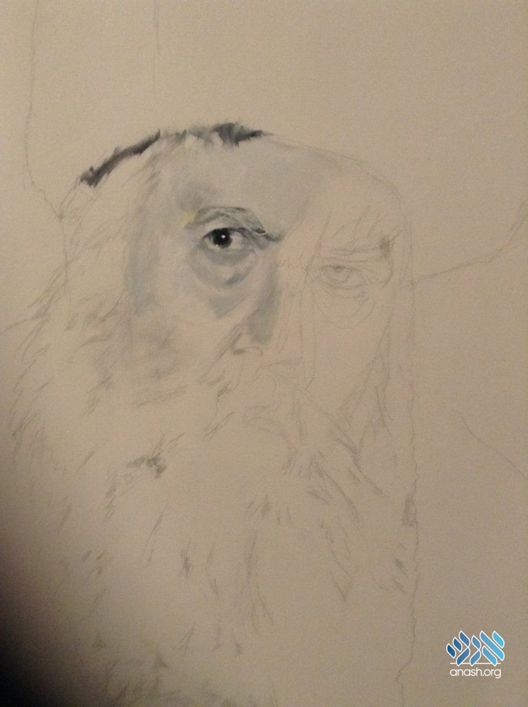 The Frierdiker Rebbe portrait in progress.