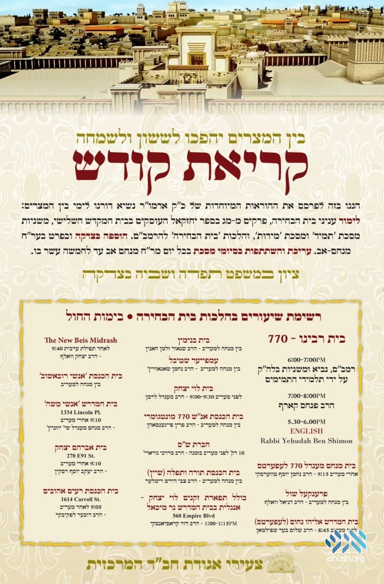 Crown Heights Holds Daily Shiurim on the Beis Hamikdash