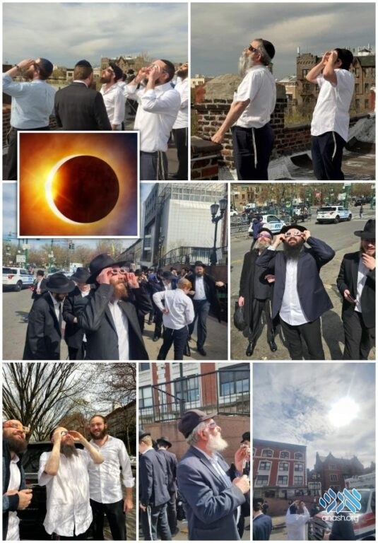 Chassidim Watch the Eclipse at Lubavitch Headquarters - Anash.org